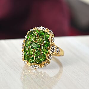 EverTrue Chrome Diopside Floral Cluster Ring in 18K YG Plated and Platinum Bond 3.25 ctw (Size 9.0)