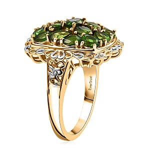 EverTrue Chrome Diopside Floral Cluster Ring in 18K YG Plated and Platinum Bond 3.25 ctw (Size 9.0)