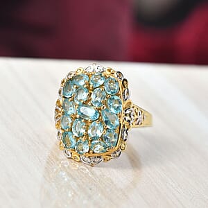 EverTrue Betroka Blue Apatite Floral Cluster Ring in 18K YG Plated and Platinum Bond 3.30 ctw (Size 10.0)