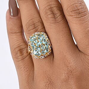 EverTrue Betroka Blue Apatite Floral Cluster Ring in 18K YG Plated and Platinum Bond 3.30 ctw (Size 10.0)