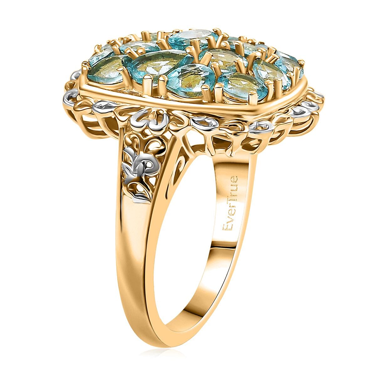 EverTrue Betroka Blue Apatite 3.30 ctw Ring in 18K YG Plated and Platinum Bond (Size 7.0) image number 3