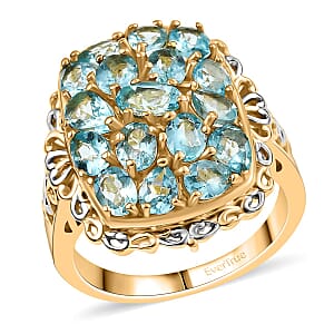 EverTrue Betroka Blue Apatite 3.30 ctw Ring in 18K YG Plated and Platinum Bond (Size 9.0)