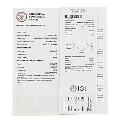 IGI Certified Luxuriant Lab Grown Diamond (Hrt) (E-F, VS) 1.02 ctw
