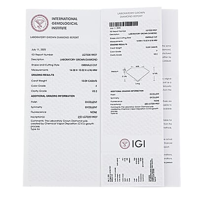 IGI Certified Luxuriant Lab Grown Diamond (Emerald) (E-F, VS) 10.03 ctw