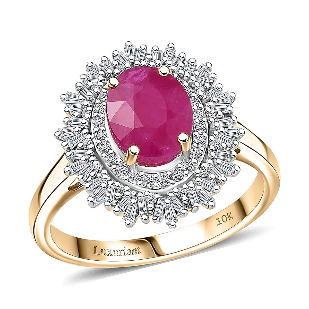 10K Yellow Gold AAA Royal Ruby, Luxuriant Lab Grown Diamond (E-F, VS) (0.40 cts) Ring (Size 10.0)(Del. in 10-12 Days) (4.25 g) 3.40 ctw image number 0