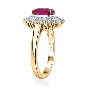 10K Yellow Gold AAA Royal Ruby, Luxuriant Lab Grown Diamond (E-F, VS) (0.40 cts) Ring (Size 10.0)(Del. in 10-12 Days) (4.25 g) 3.40 ctw