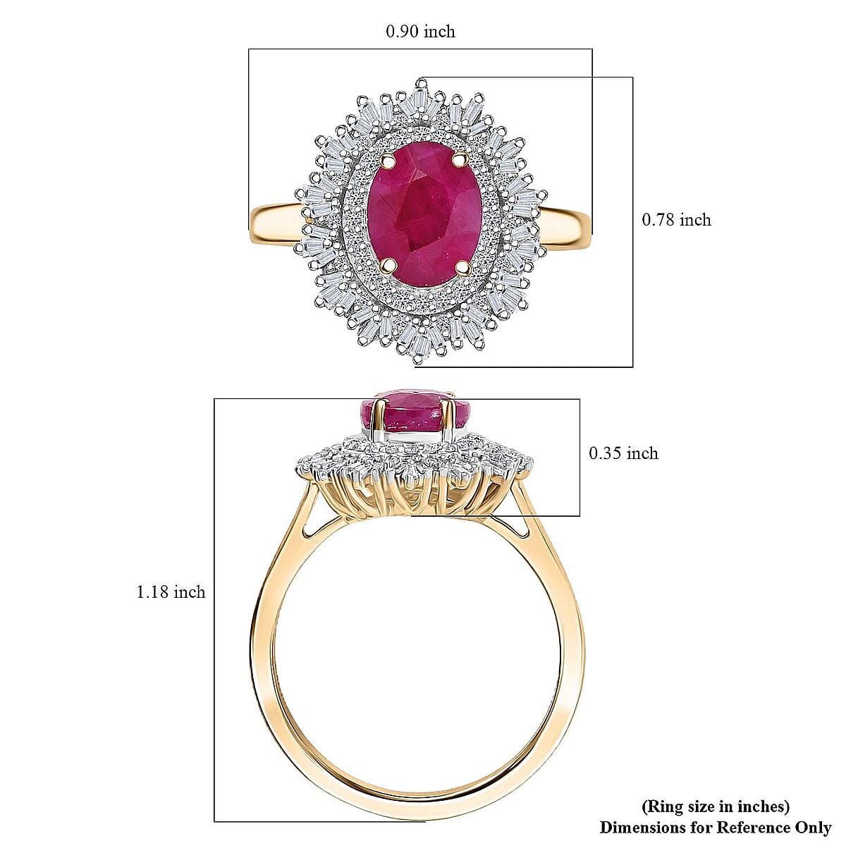 10K Yellow Gold AAA Royal Ruby, Luxuriant Lab Grown Diamond (E-F, VS) (0.40 cts) Ring (Size 10.0)(Del. in 10-12 Days) (4.25 g) 3.40 ctw image number 5