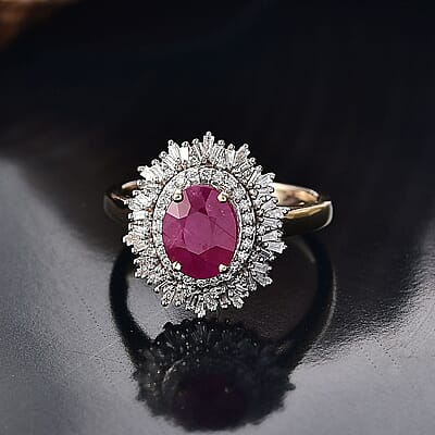 10K Yellow Gold AAA Royal Ruby, Luxuriant Lab Grown Diamond (E-F, VS) (0.40 cts) Ring (Size 12.0)(Del. in 10-12 Days) (4.25 g) 3.40 ctw