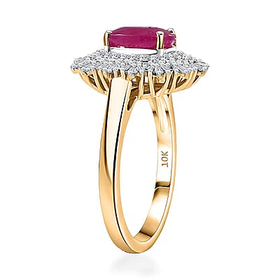 10K Yellow Gold AAA Royal Ruby, Luxuriant Lab Grown Diamond (E-F, VS) (0.40 cts) Ring (Size 12.0)(Del. in 10-12 Days) (4.25 g) 3.40 ctw