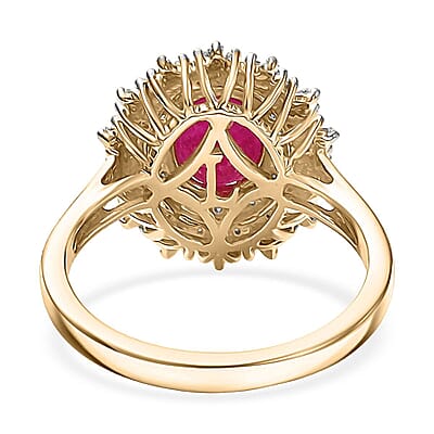 10K Yellow Gold AAA Royal Ruby, Luxuriant Lab Grown Diamond (E-F, VS) (0.40 cts) Ring (Size 12.0)(Del. in 10-12 Days) (4.25 g) 3.40 ctw
