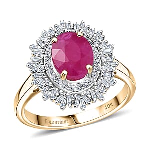 AAA Royal Ruby and Luxuriant Lab Grown Diamond E-F VS 3.40 ctw Ring in 10K Yellow Gold (Size 7.0) 4.25 Grams