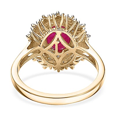 AAA Royal Ruby and Luxuriant Lab Grown Diamond E-F VS 3.40 ctw Ring in 10K Yellow Gold (Size 7.0) 4.25 Grams