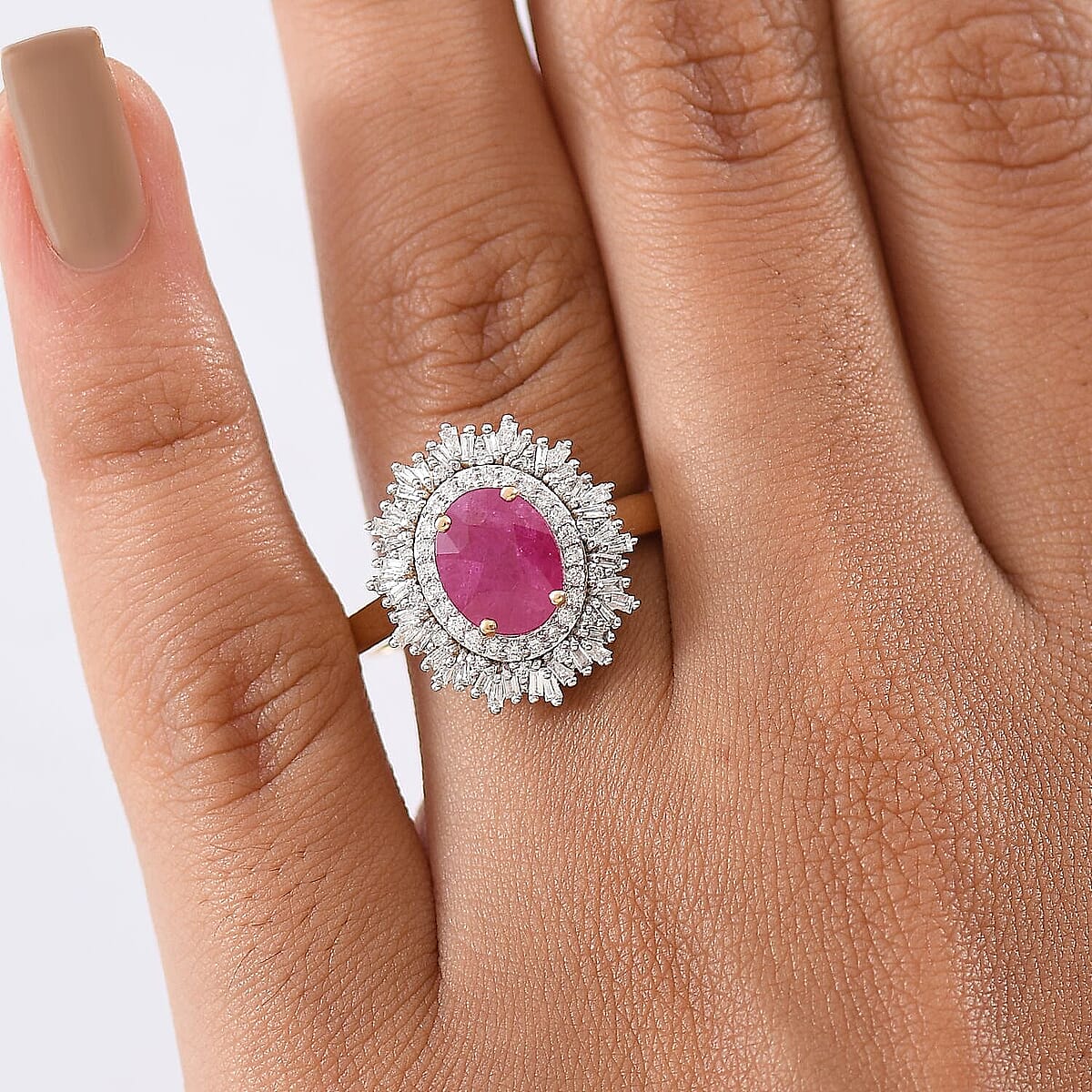 10K Yellow Gold AAA Royal Ruby, Luxuriant Lab Grown Diamond (E-F, VS) (0.40 cts) Ring (Size 7.5)(Del. in 10-12 Days) (4.25 g) 3.40 ctw image number 2
