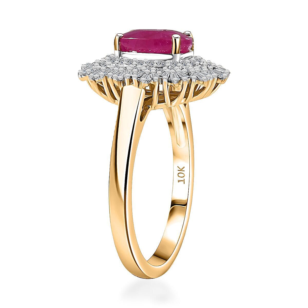 10K Yellow Gold AAA Royal Ruby, Luxuriant Lab Grown Diamond (E-F, VS) (0.40 cts) Ring (Size 7.5)(Del. in 10-12 Days) (4.25 g) 3.40 ctw image number 3