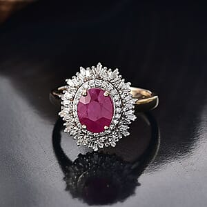 AAA Royal Ruby and Luxuriant Lab Grown Diamond E-F VS 3.40 ctw Ring in 10K Yellow Gold (Size 8.0) 4.25 Grams