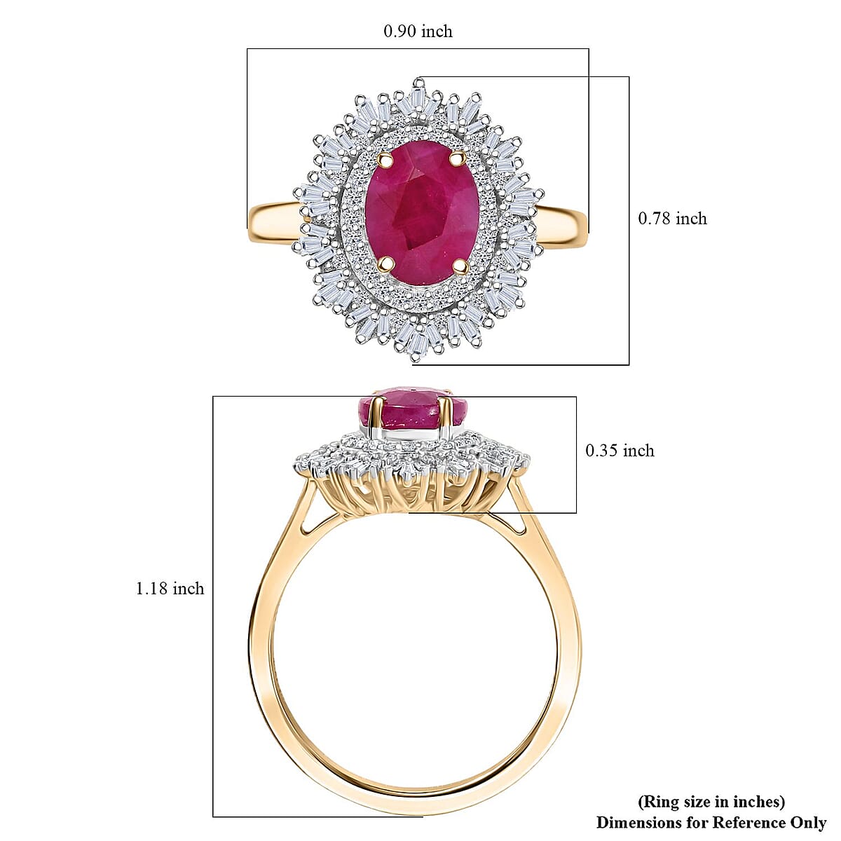 AAA Royal Ruby and Luxuriant Lab Grown Diamond E-F VS 3.40 ctw Ring in 10K Yellow Gold (Size 8.0) 4.25 Grams image number 5