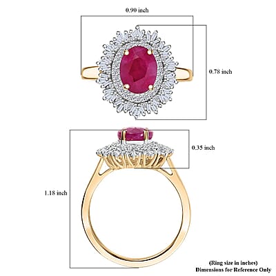 AAA Royal Ruby and Luxuriant Lab Grown Diamond E-F VS 3.40 ctw Ring in 10K Yellow Gold (Size 8.0) 4.25 Grams
