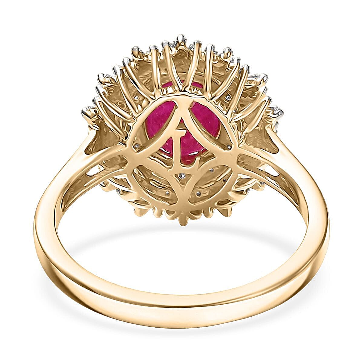 10K Yellow Gold AAA Royal Ruby, Luxuriant Lab Grown Diamond (E-F, VS) (0.40 cts) Ring (Size 8.5)(Del. in 10-12 Days) (4.25 g) 3.40 ctw image number 4