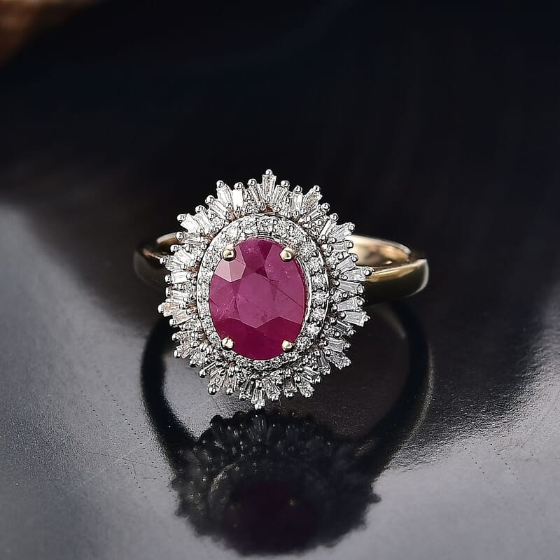 AAA Royal Ruby and Luxuriant Lab Grown Diamond E-F VS 3.40 ctw Ring in 10K Yellow Gold (Size 9.0) 4.25 Grams
