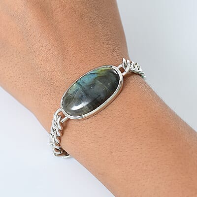 EverTrue Malagasy Labradorite 34.00 ctw Bracelet in Platinum Bond (8.50 In)
