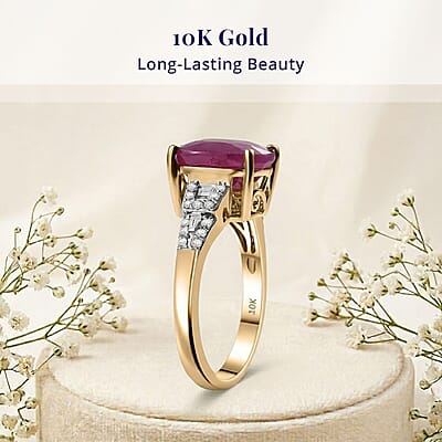 TLV Luxoro 10K Yellow Gold AAA Royal Ruby, Diamond (G-H, I2) (0.20 cts) Art Deco Ring (Size 12.0) 5.85 ctw