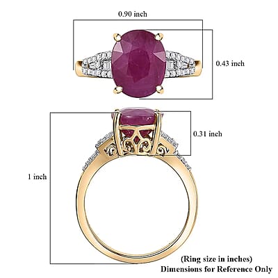 TLV Luxoro 10K Yellow Gold AAA Royal Ruby, Diamond (G-H, I2) (0.20 cts) Art Deco Ring (Size 5.0) 5.85 ctw