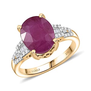 Luxoro AAA Royal Ruby and G-H I2 Diamond 5.75 ctw Art Deco Ring in 10K Yellow Gold (Size 7.0)