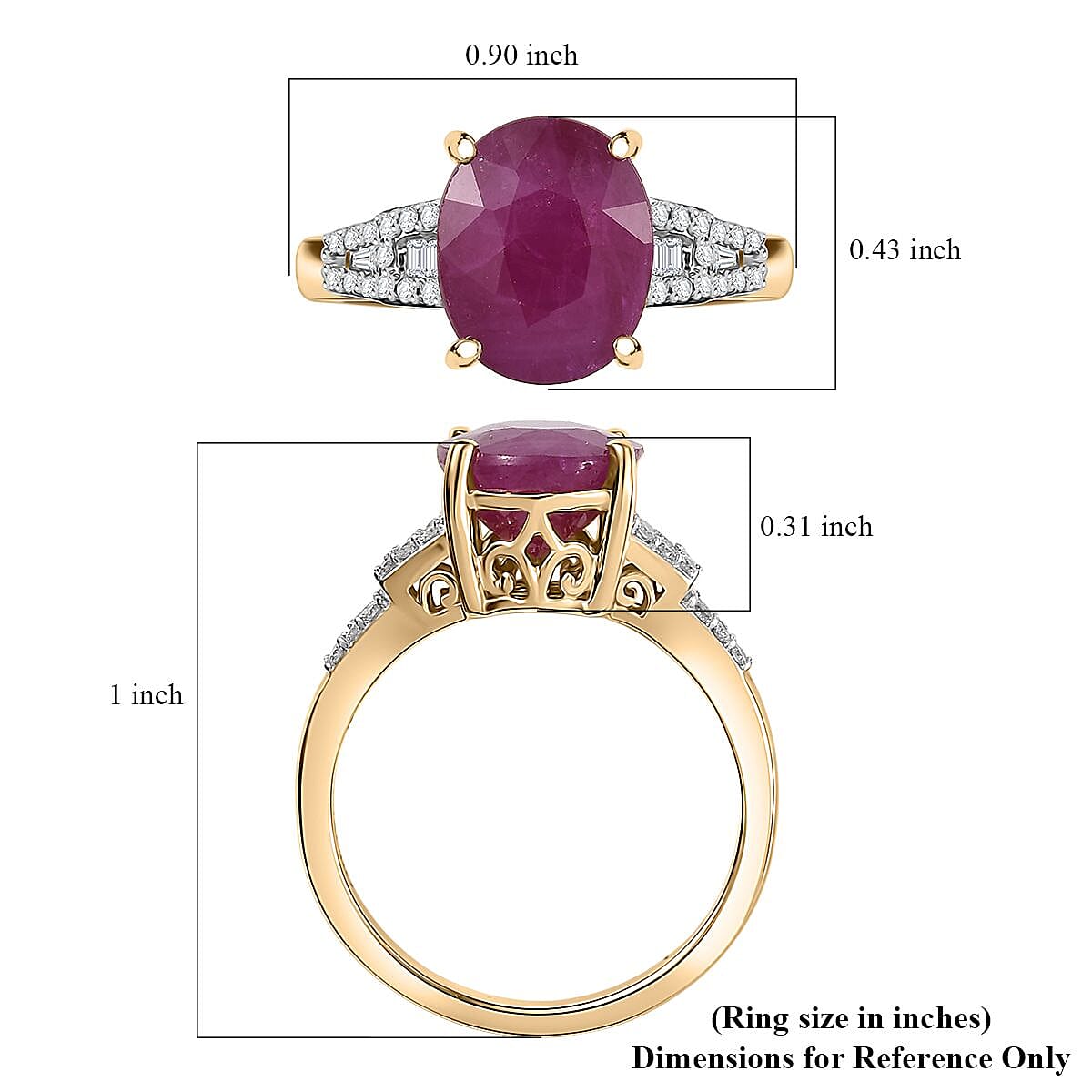 Luxoro AAA Royal Ruby and G-H I2 Diamond 5.75 ctw Art Deco Ring in 10K Yellow Gold (Size 7.0) image number 5