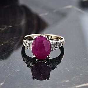 Luxoro AAA Royal Ruby and G-H I2 Diamond 5.75 ctw Art Deco Ring in 10K Yellow Gold (Size 8.0) (Del. in 10-12 Days)