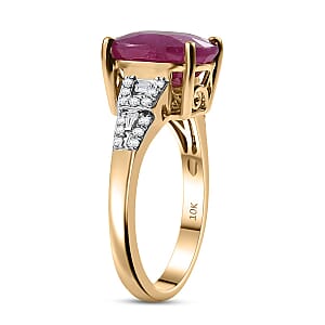 Luxoro AAA Royal Ruby and G-H I2 Diamond 5.75 ctw Art Deco Ring in 10K Yellow Gold (Size 8.0) (Del. in 10-12 Days)