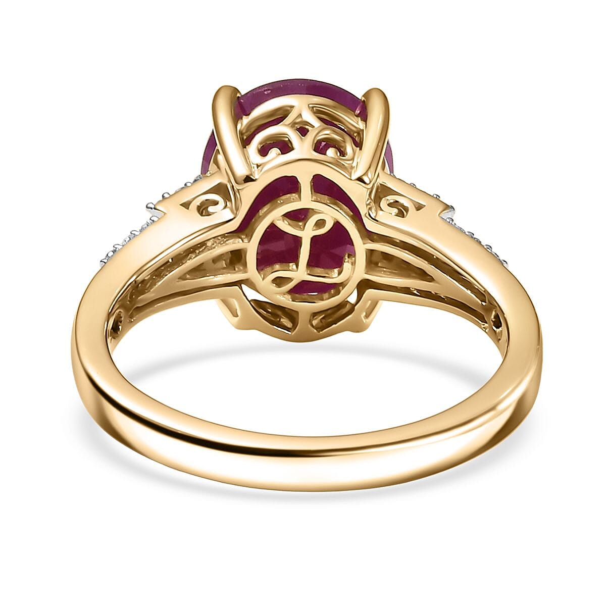 Luxoro AAA Royal Ruby and G-H I2 Diamond 5.75 ctw Art Deco Ring in 10K Yellow Gold (Size 8.0) (Del. in 10-12 Days) image number 4