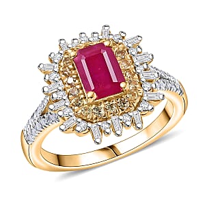 D'Joy AAA Royal Ruby, Yellow Sapphire and Diamond 1.50 ctw Ring in 18K Vermeil Yellow Gold Over Sterling Silver (Size 7.0)