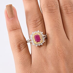 D'Joy AAA Royal Ruby, Yellow Sapphire and Diamond 1.50 ctw Ring in 18K Vermeil Yellow Gold Over Sterling Silver (Size 7.0)