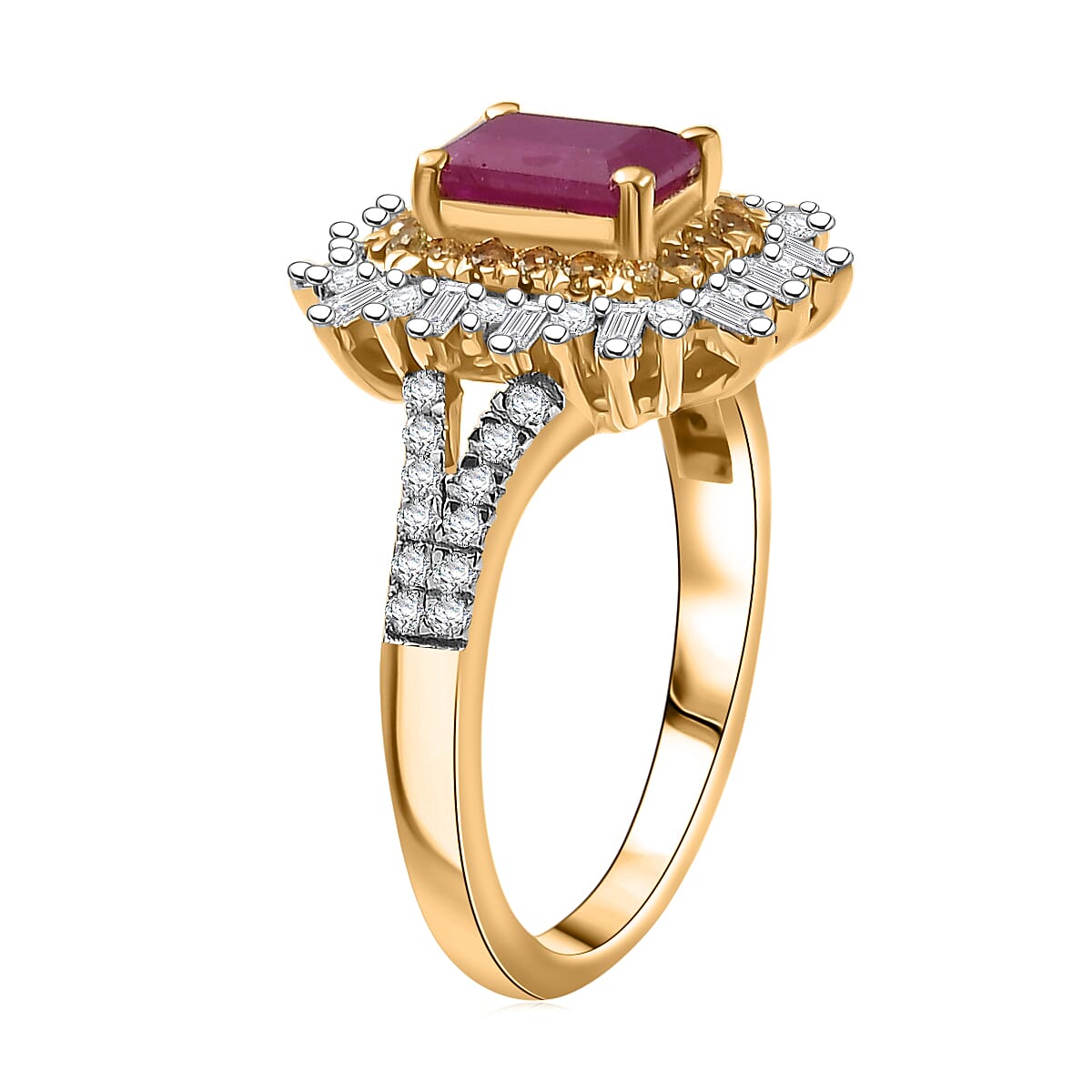 D'Joy AAA Royal Ruby, Yellow Sapphire and Diamond 1.50 ctw Ring in 18K Vermeil Yellow Gold Over Sterling Silver (Size 7.0) image number 3