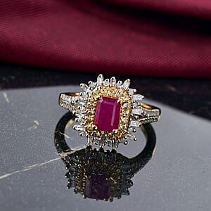 D'Joy AAA Royal Ruby, Yellow Sapphire and Diamond 1.85 ctw Ring in 18K Vermeil Yellow Gold Over Sterling Silver (Size 8.0)