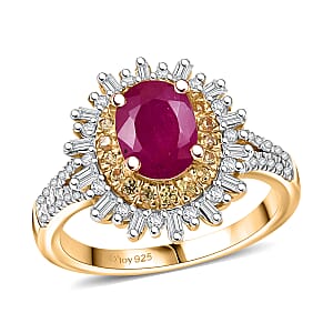 D'Joy AAA Royal Ruby, Yellow Sapphire and Diamond 2.50 ctw Ring in 18K Vermeil Yellow Gold Over Sterling Silver (Size 9.0)