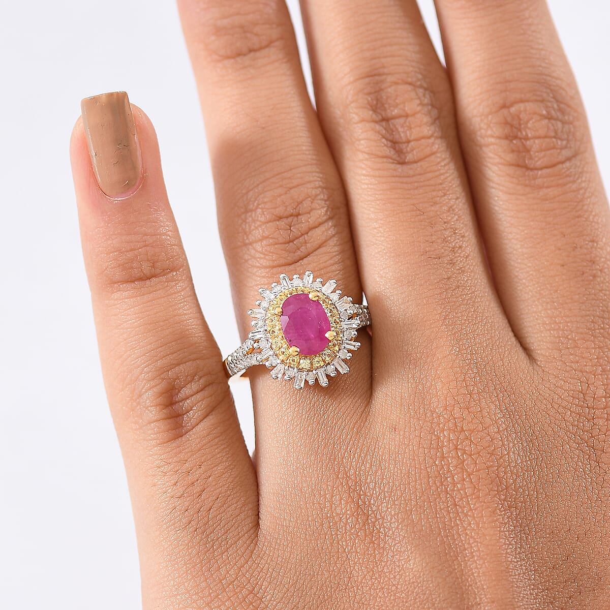 D'Joy AAA Royal Ruby, Yellow Sapphire and Diamond 2.50 ctw Ring in 18K Vermeil Yellow Gold Over Sterling Silver (Size 9.0) image number 2