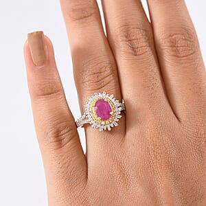 D'Joy AAA Royal Ruby, Yellow Sapphire and Diamond 2.50 ctw Ring in 18K Vermeil Yellow Gold Over Sterling Silver (Size 9.0)