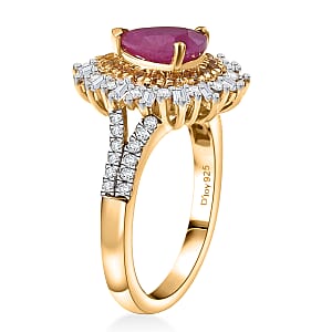 D'Joy AAA Royal Ruby, Yellow Sapphire and Diamond 1.90 ctw Ring in 18K Vermeil Yellow Gold Over Sterling Silver (Size 7.0)