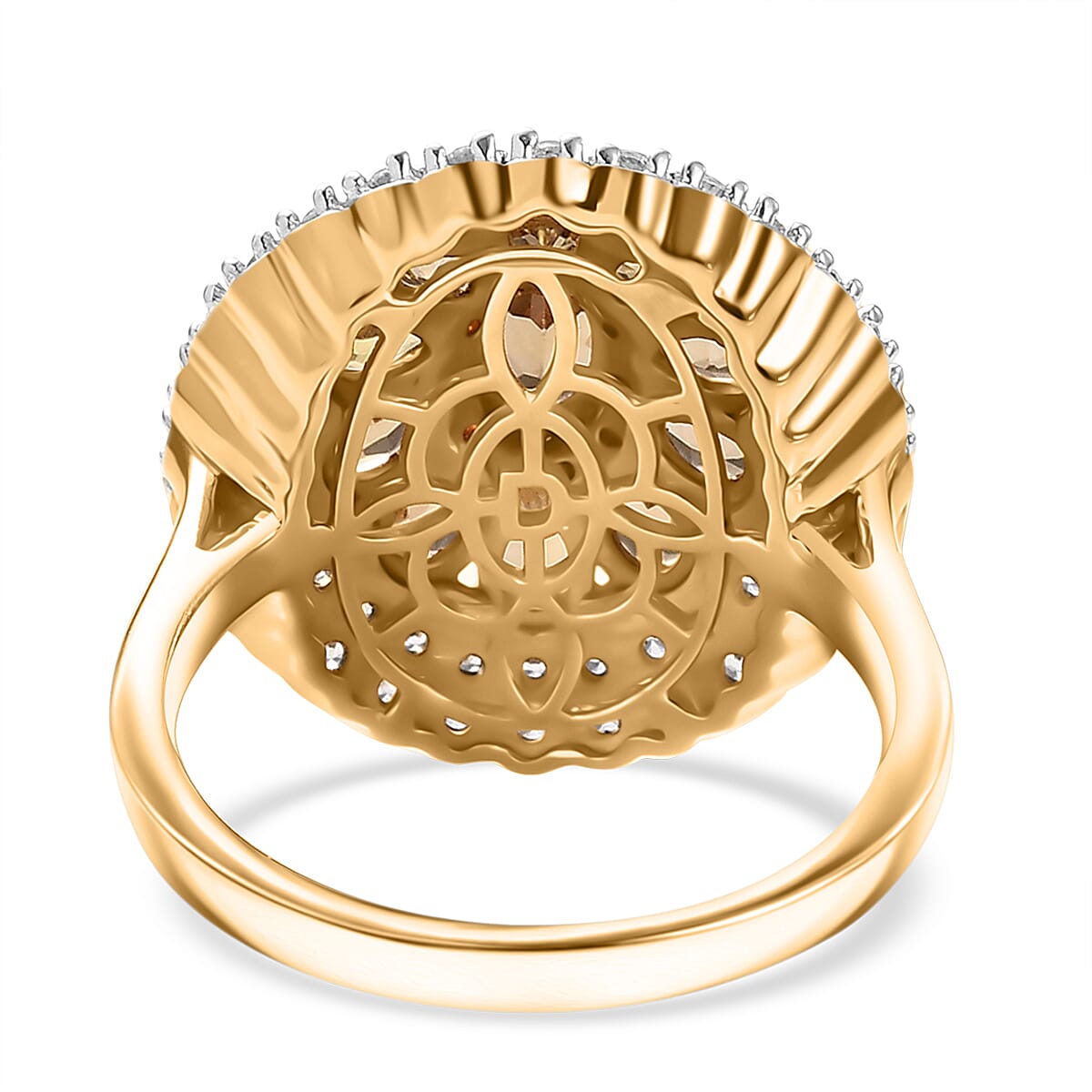 D'Joy Golden Turkizite, White and Chocolate Zircon 3.40 ctw Floral Ring in 18K Vermeil Yellow Gold Over Sterling Silver (Size 10.0)