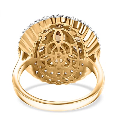 D'Joy Golden Turkizite, White and Chocolate Zircon 3.40 ctw Floral Ring in 18K Vermeil Yellow Gold Over Sterling Silver (Size 10.0)