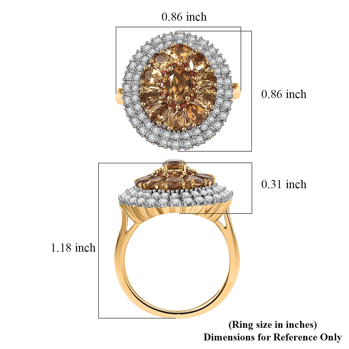 D'Joy Golden Turkizite, White and Chocolate Zircon 3.40 ctw Floral Ring in 18K Vermeil Yellow Gold Over Sterling Silver (Size 10.0) image number 5