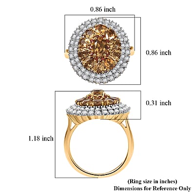 D'Joy Golden Turkizite, White and Chocolate Zircon 3.40 ctw Floral Ring in 18K Vermeil Yellow Gold Over Sterling Silver (Size 10.0)