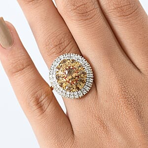 D'Joy Golden Turkizite, White and Chocolate Zircon 3.40 ctw Floral Ring in 18K Vermeil Yellow Gold Over Sterling Silver (Size 6.0)