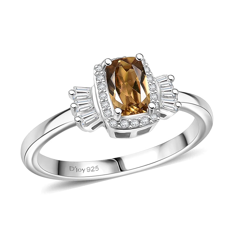 D'Joy Golden Turkizite and Moissanite 0.85 ctw Ring in Rhodium Over Sterling Silver (Size 6.0)