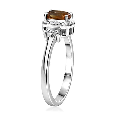 D'Joy Golden Turkizite and Moissanite 0.85 ctw Ring in Rhodium Over Sterling Silver (Size 6.0)