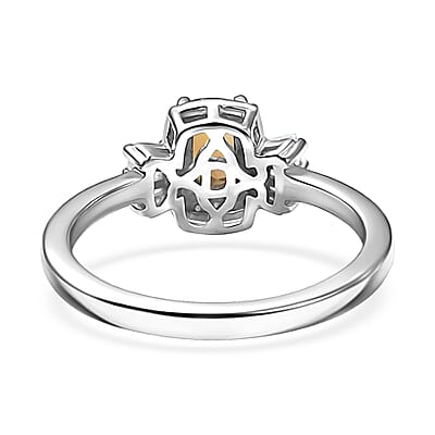 D'Joy Golden Turkizite and Moissanite 0.85 ctw Ring in Rhodium Over Sterling Silver (Size 6.0)