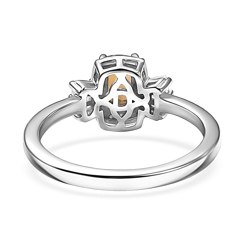 D'Joy Golden Turkizite and Moissanite 0.85 ctw Ring in Rhodium Over Sterling Silver (Size 9.0)