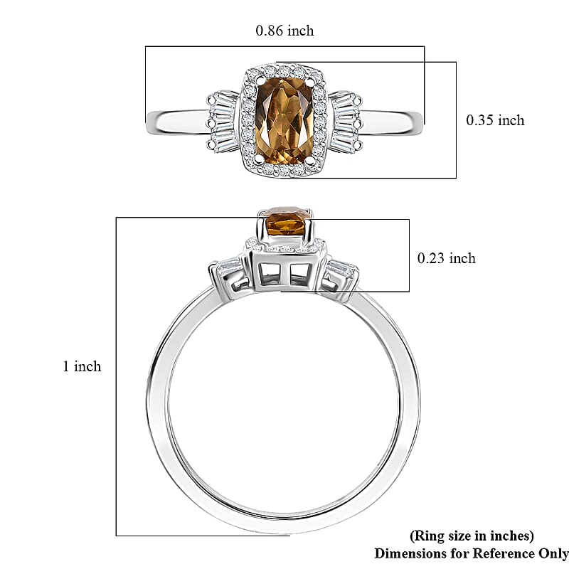 D'Joy Golden Turkizite and Moissanite 0.85 ctw Ring in Rhodium Over Sterling Silver (Size 9.0)