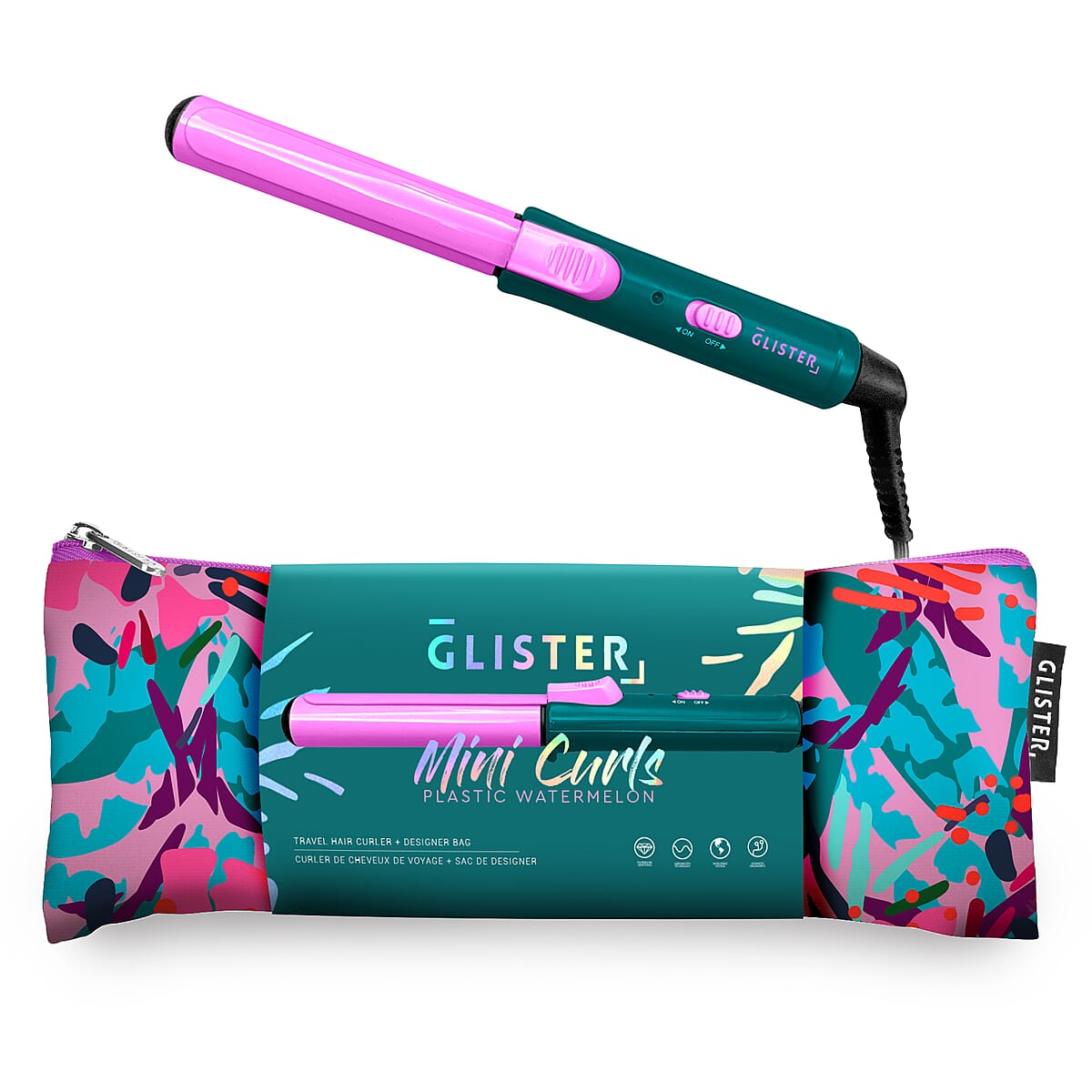 Glister Mini Curls Travel Clip Curler with Carrying Pouch - Watermelon image number 0